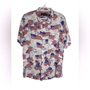 Free Planet Men’s Button Down Flag Fireworks 100%‎ Viscose Material Shirt Large